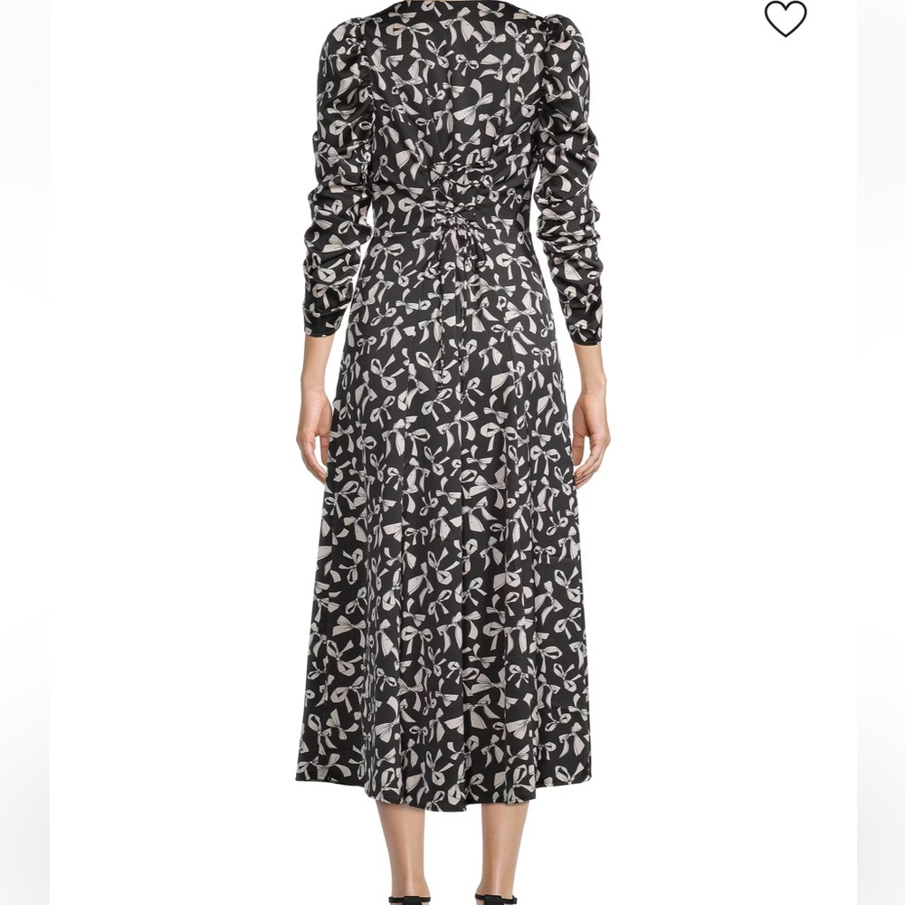 For Love & Lemons Angelica Bow Print Puff Ruched Sleeve Button Front Dress sz M - Picture 2 of 10